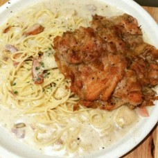 Carbonara Pasta with Chicken Chop
