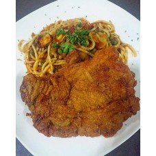 Bolognese Pasta with Chicken Chop